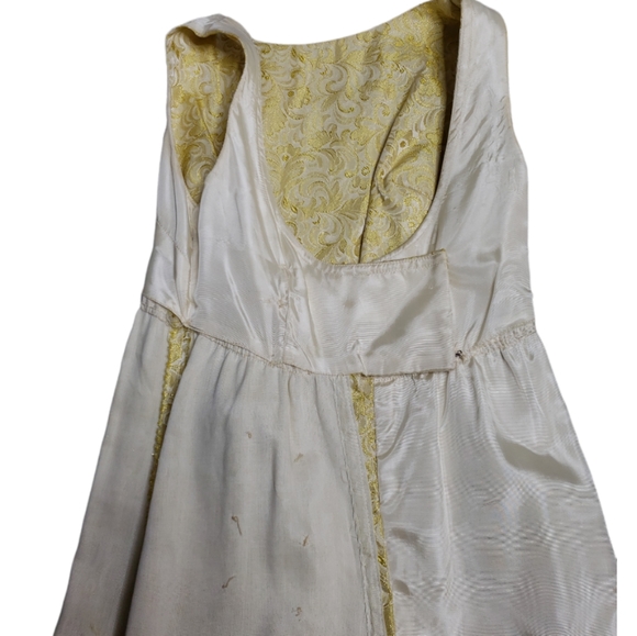 Vintage 60's Gold Jacquard Maxi Wrap Back Rheinstone Bow Pockets Evening Gown - Picture 7 of 12